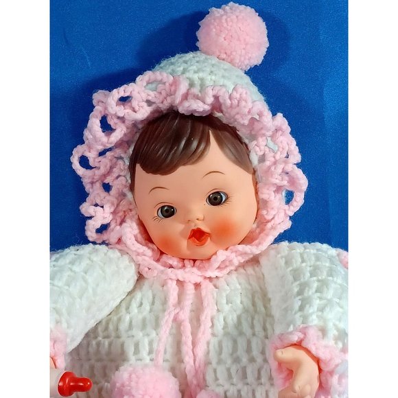 OOAK Vintage 24" Crocheted Knit  Baby Doll Face Drinking Bottle Pillow L… - Picture 5 of 9